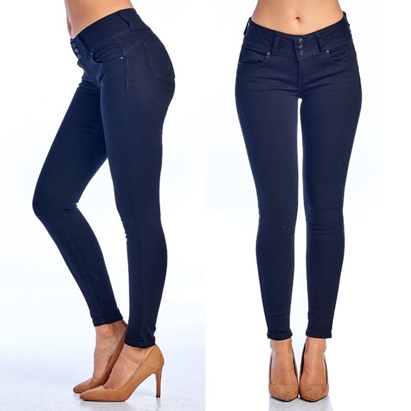 Button Front Stretchy Tushy Shaping Skinny Jeans - Picture 2 of 2